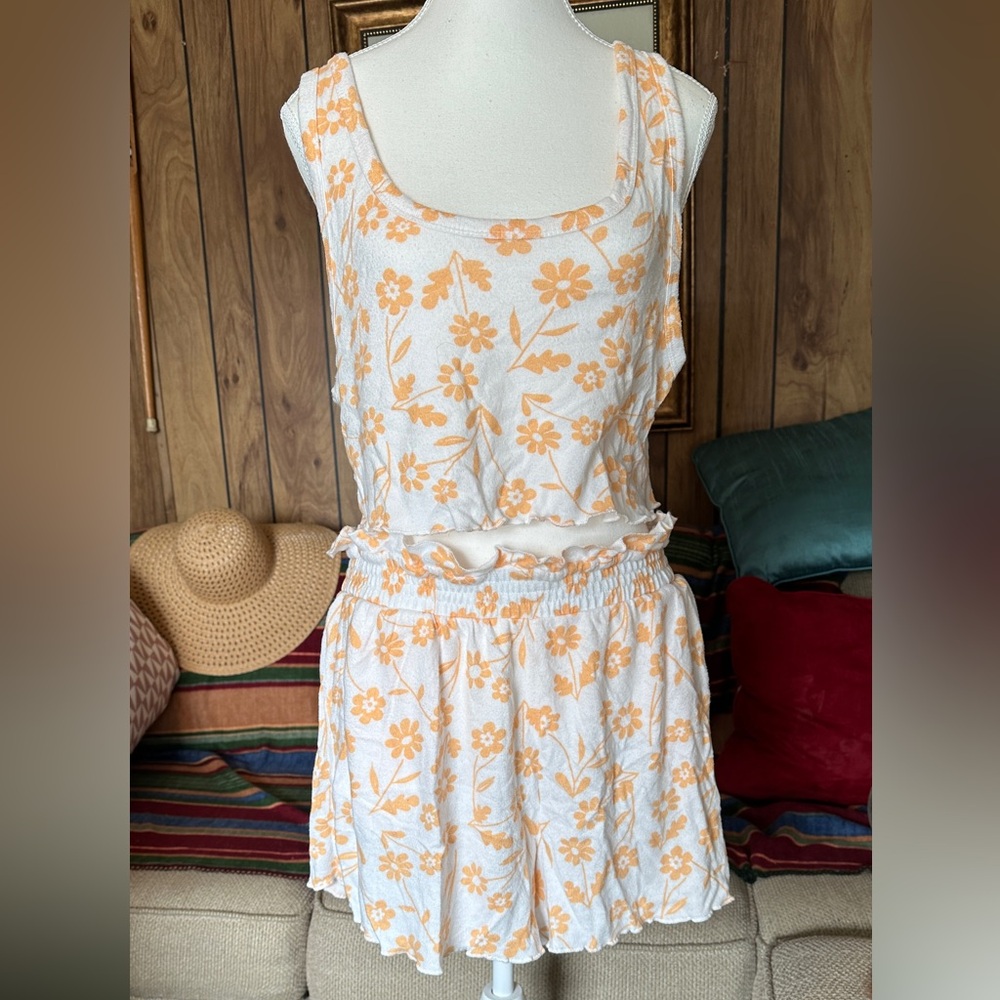 Floral Two-Piece Set in Orange and White